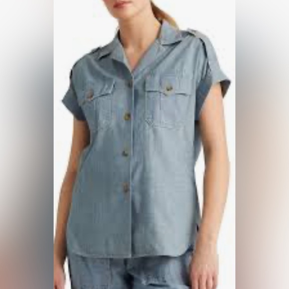 Ralph Lauren Denim Blue Chambray Short-Sleeve Shirt Size Medium - Picture 5 of 10
